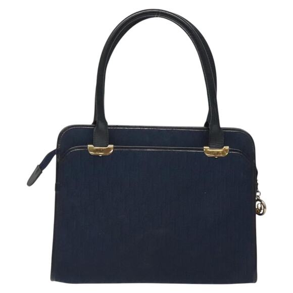 DIOR Trotter Canvas Hand Bag Navy Gold - Picture 3 of 12